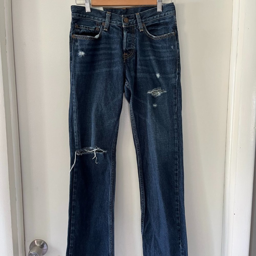 Hollister 28x30 Classic Straight Jeans Button Fly Distressed Dark Wash
